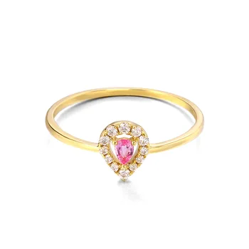 9K Solid Gold Drop Gem Diamond Pink Sapphire Ring