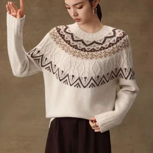 Women's Pastel Gradient Nordic Pattern Sweater Christmas Winter Soft Knitted Pullover Holiday Festive