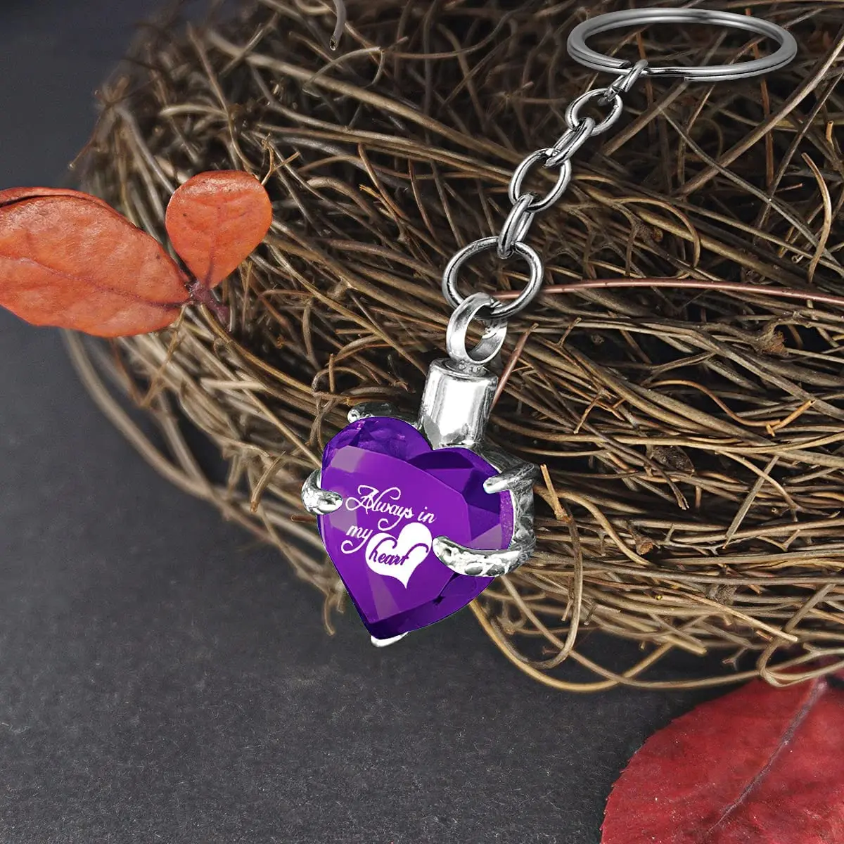 Heart shape Crystal Pendant  KeyChain Cremation Urn Memorial for Human Pets Ashes KeyRing Men Women Jewelry - Always in my heart