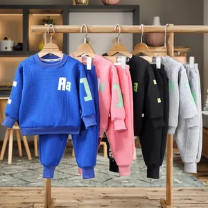 Two-piece Autumn Winter Solid Casual Breathable Kids Boys Girls Sweatshirt Sweatpants Set