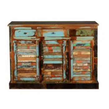Industrial Rustic Accent Furniture Storage Reclaim Wood Handmade Colorful Antique Living Room Cabinet Buffet Server Cabinet