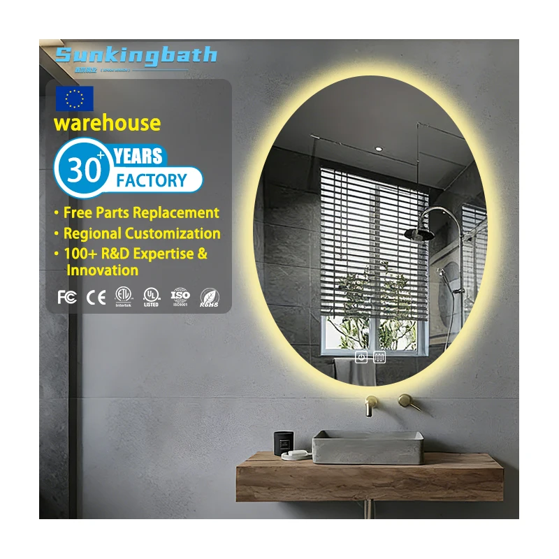 Modern Hotel Led Lighted Makeup Bathroom Mirror Anti-Fog Bath Wall Mounted Mirror Customizable Specchio LED