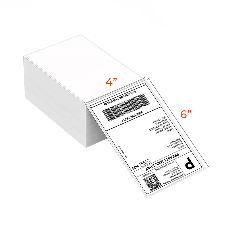Direct Thermal 4x6 Shipping Labels Heat Sensitive Barcode Fanfold Waybill Logistics Postage Labels for Supermarket Use