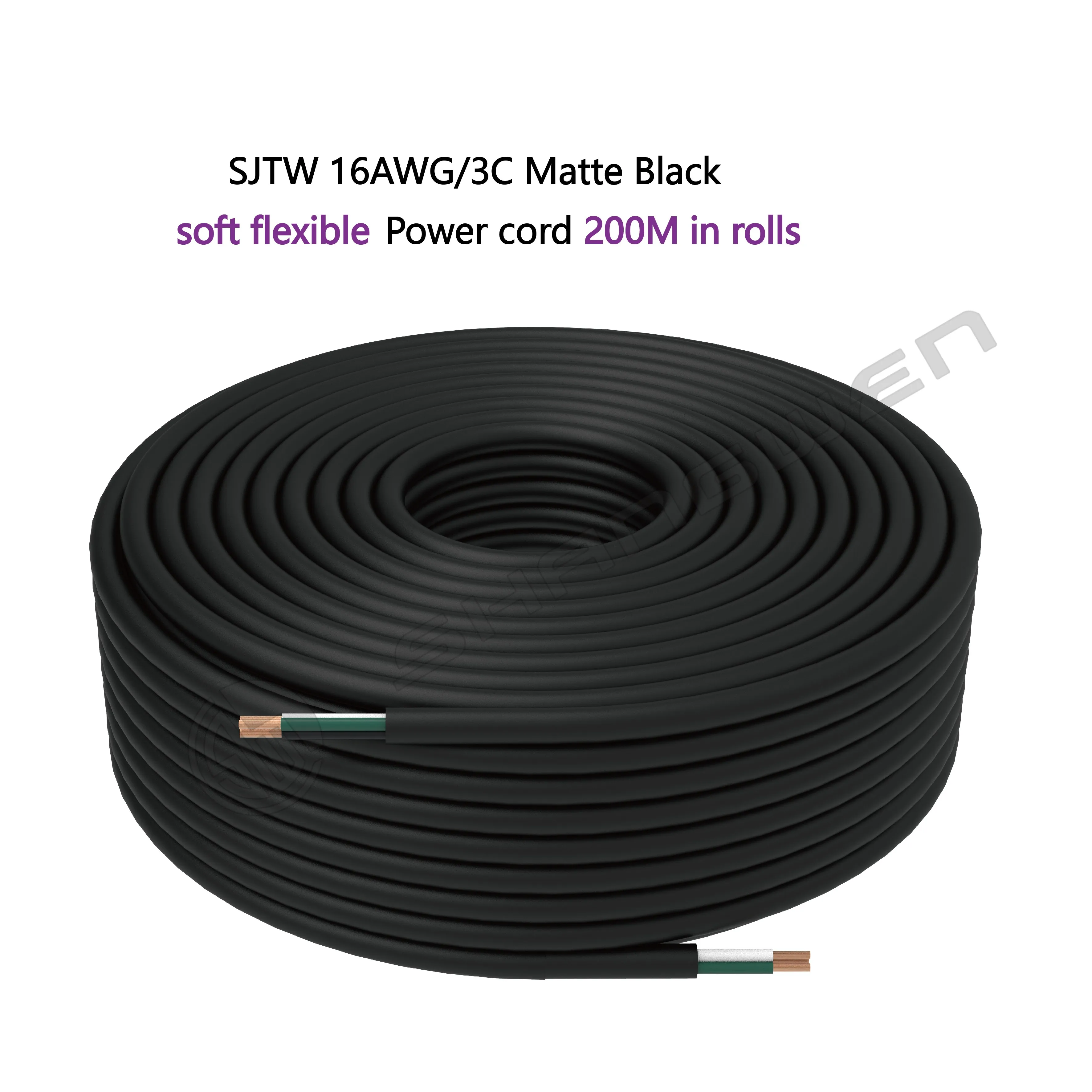 Power Cord Flexible Electrical Cord Cable 16AWG 300V 3C SJTW 300V 105℃ 16AWG 3 Conductor SJTW PVC Soft Extension Cord Cable