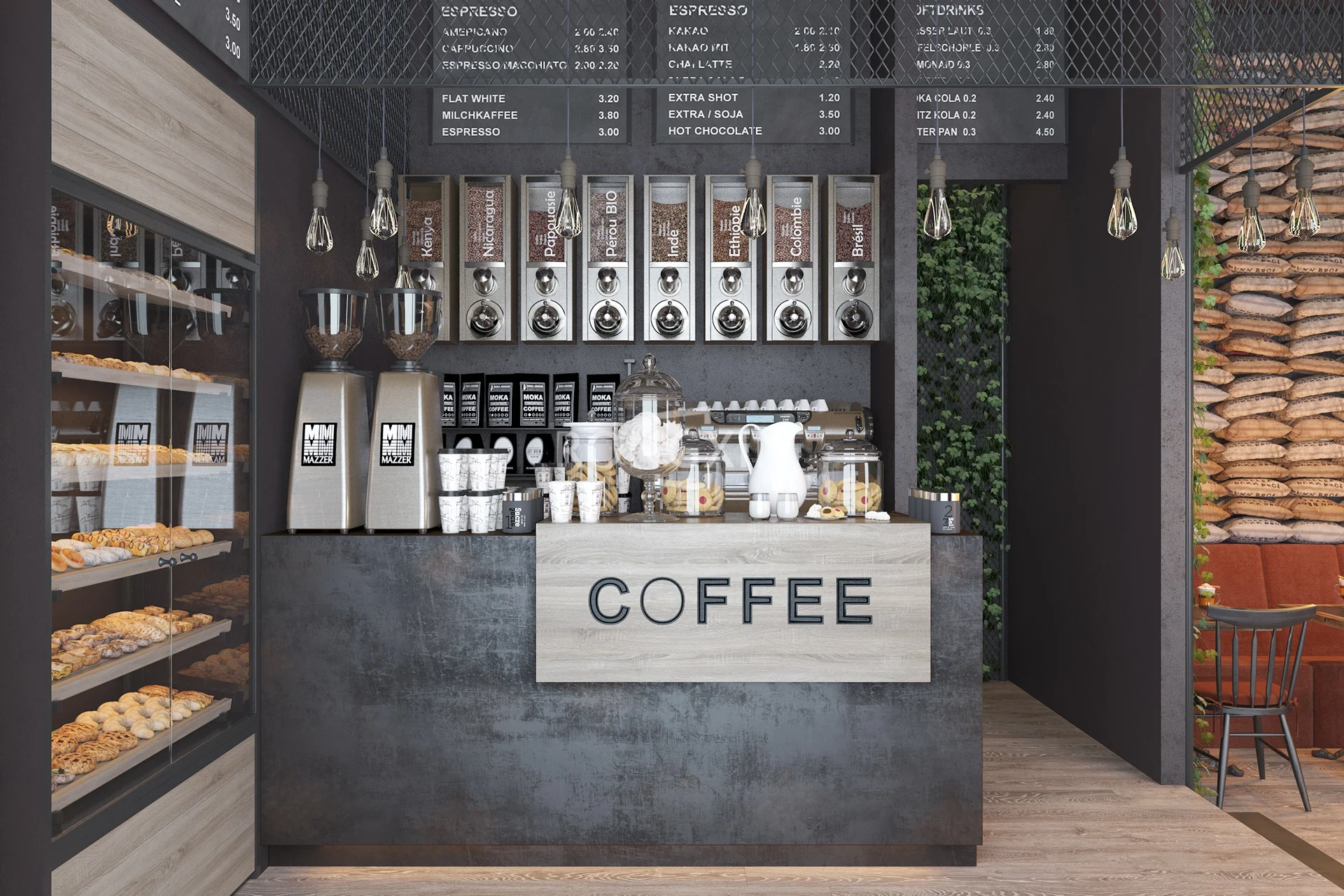 New Design Coffee Shop Wall Decoration Furniture Luxury Design Cafe