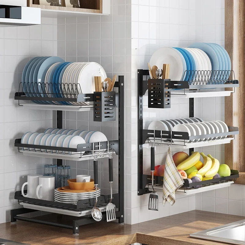 201 Stainless Steel 3 Tiers Wall Mounted Dish Drying Rack Drainer