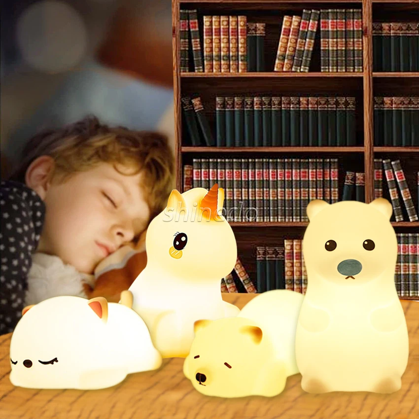 Sleeping Bear Night Light, Soft Animal Silicone Night Light for Kids Room  Bedroom, Portable USB Rechargeable Baby Night Light