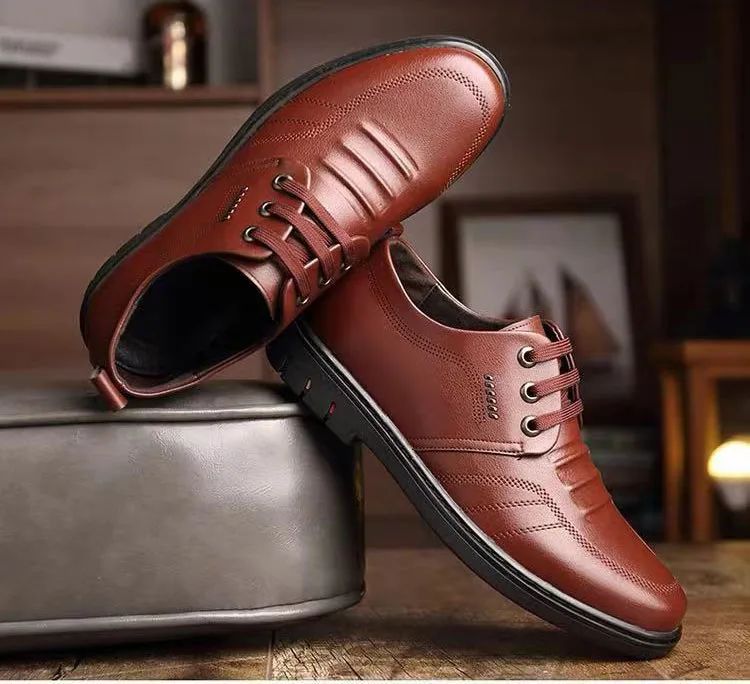 Breathable Round Head Soft Sole PU Work Shoes Casual Fashion Genuine Leather Men's Formal Shoes