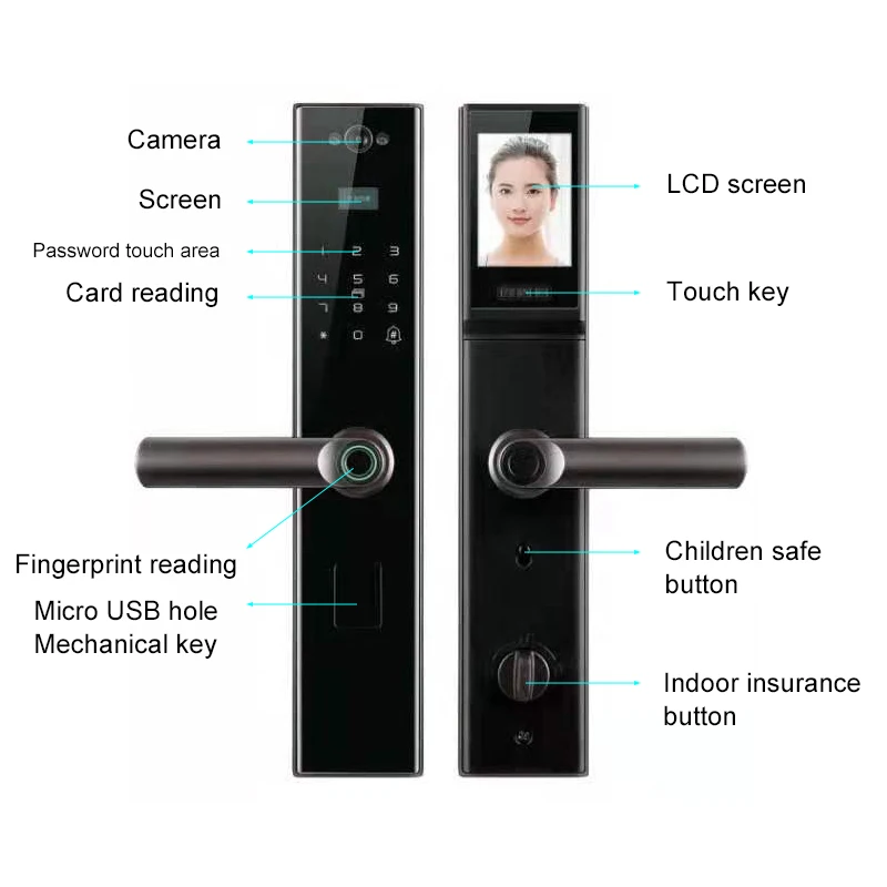 Bilixo Wifi Tuya App Fingerprint Password House Card Digital Dool Locks Screen High Security Smart Home Door Lock with Camera