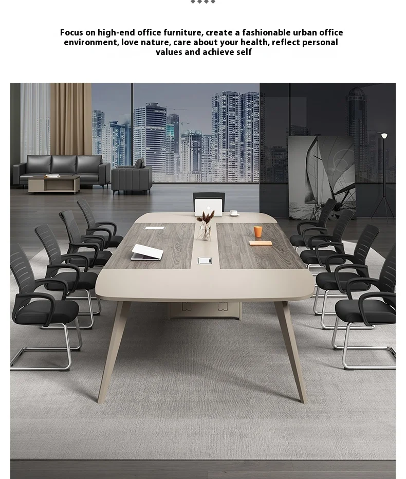 Modern White Wood Conference Table Adjustable Height Long Large Creative Negotiation Office Furniture for Commercial Use