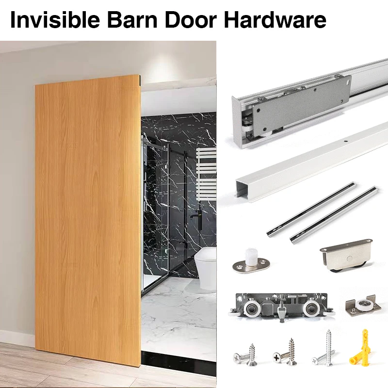 Prettywood Home Interior Invisible Sliding Hardware Kit Solid Wood Barn Doors manufacture