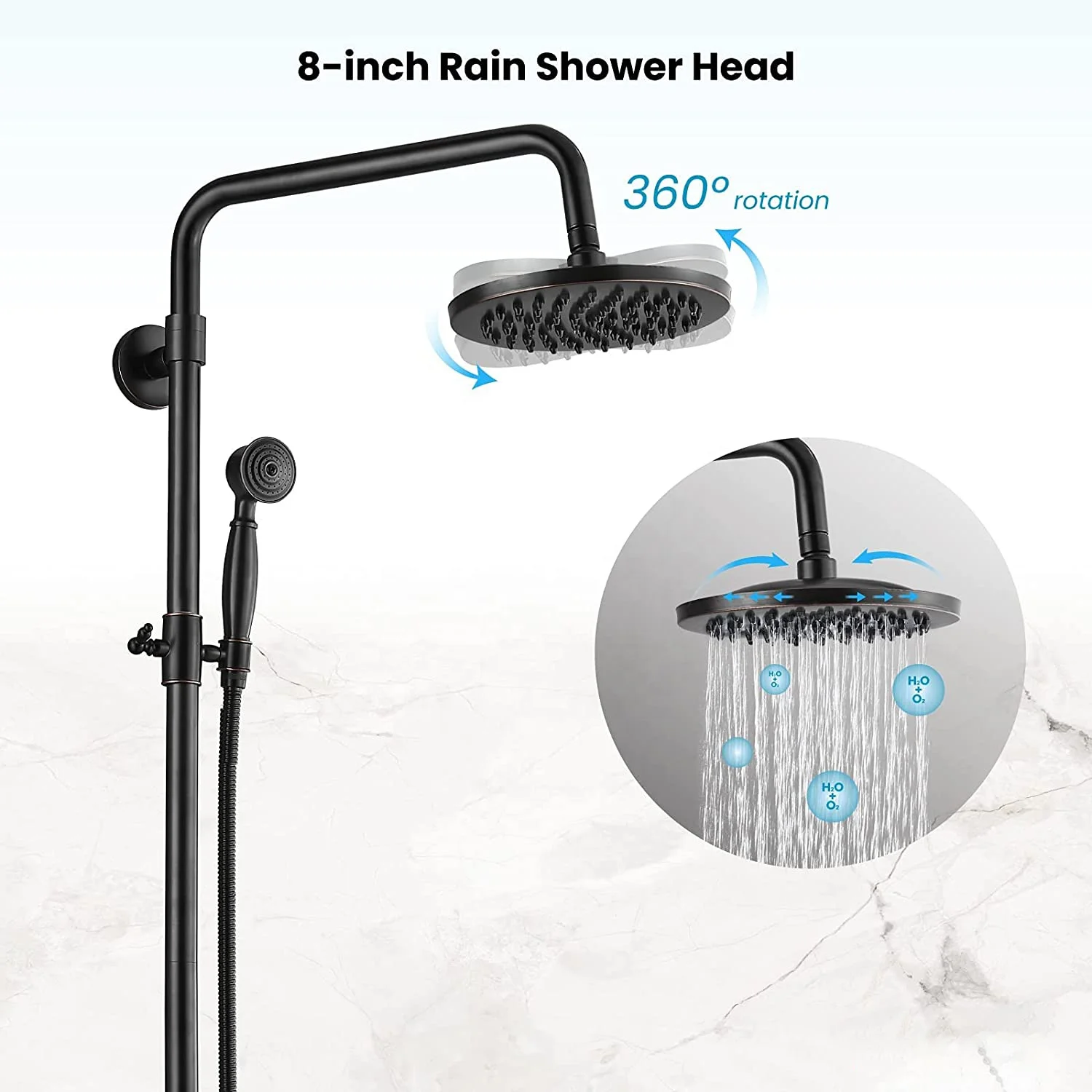 ORB Rain Shower System Set 2 Knobs Mixing 8 Inch Rainfall Shower Head with Handheld Spray Bathroom Shower Faucet