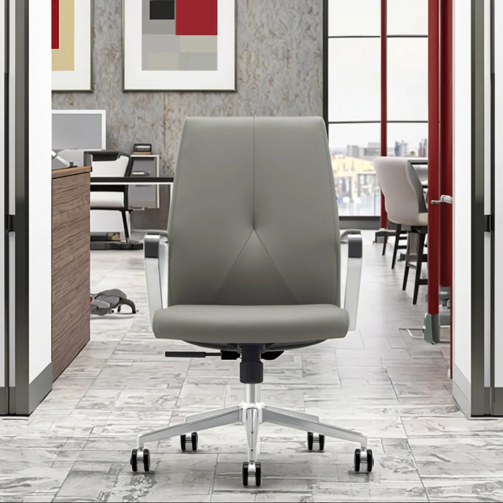Comfortable Modern Ergonomic Executive Leather Home Office Chair with Adjustable Height and Aluminium Base 5