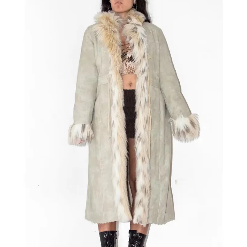 ジャケット・アウター CONNECTERS Y2K long coat Y2K Vintage Boho Hippie Fur Lined Long Coat for Women – Casual