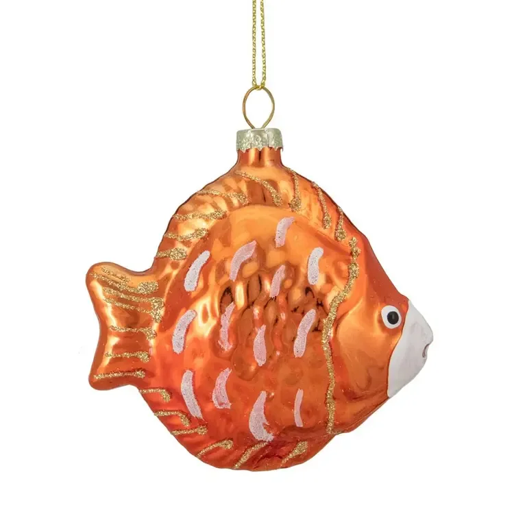 Metallic orange seafood peppermint angelfish discus fish animals figurines indoor glass christmas tree ornament for the home