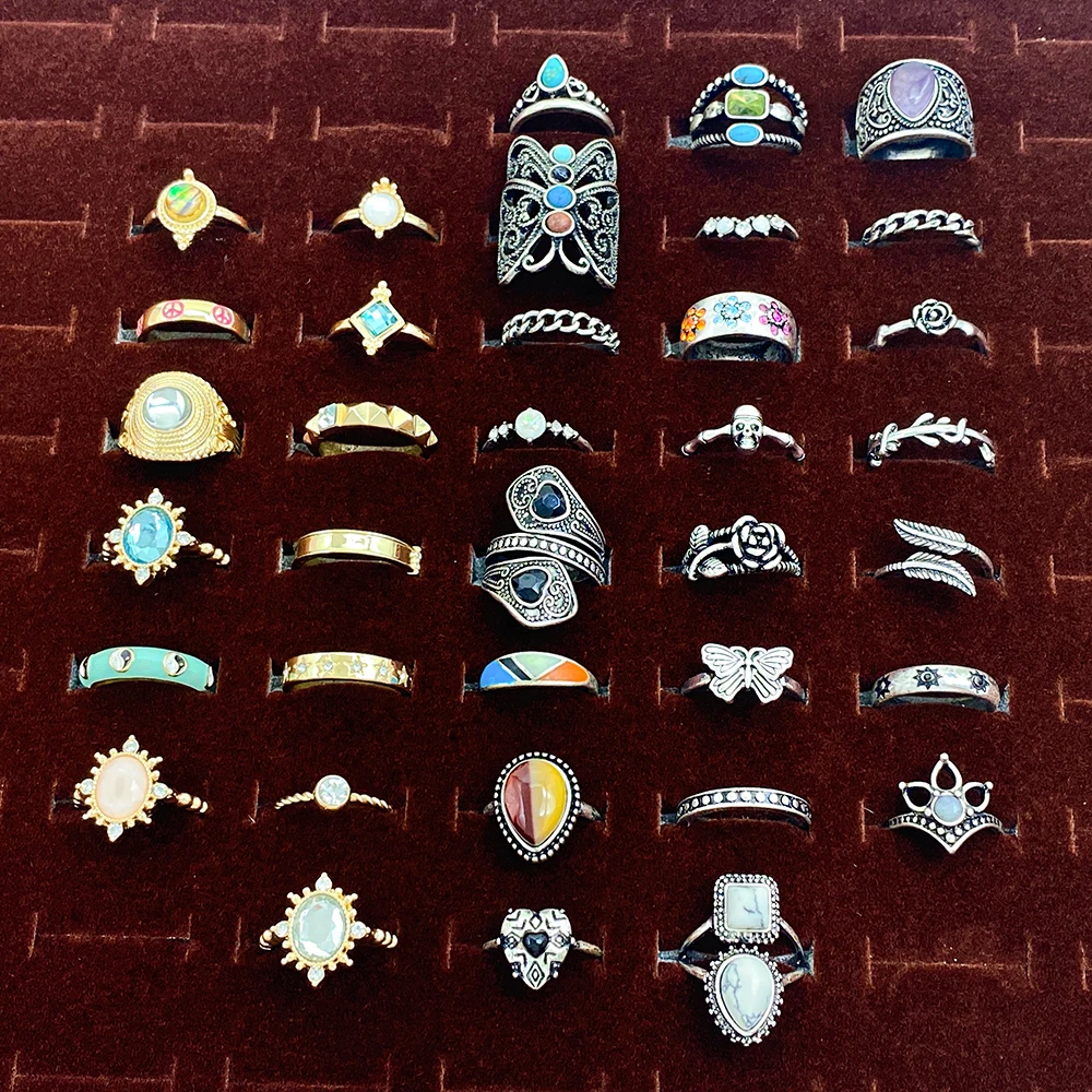 product new design wholesale alloy jewelry rings set for women 18k gold plated custom geometric twisted vintage rings set-1