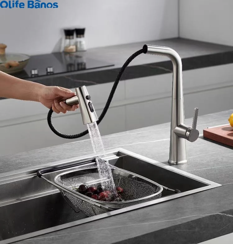 product kaiping factory manufacturer  pull out sprayer manual water mixer tap gun metal gray rose gold 2 mode kitchen faucet292-25