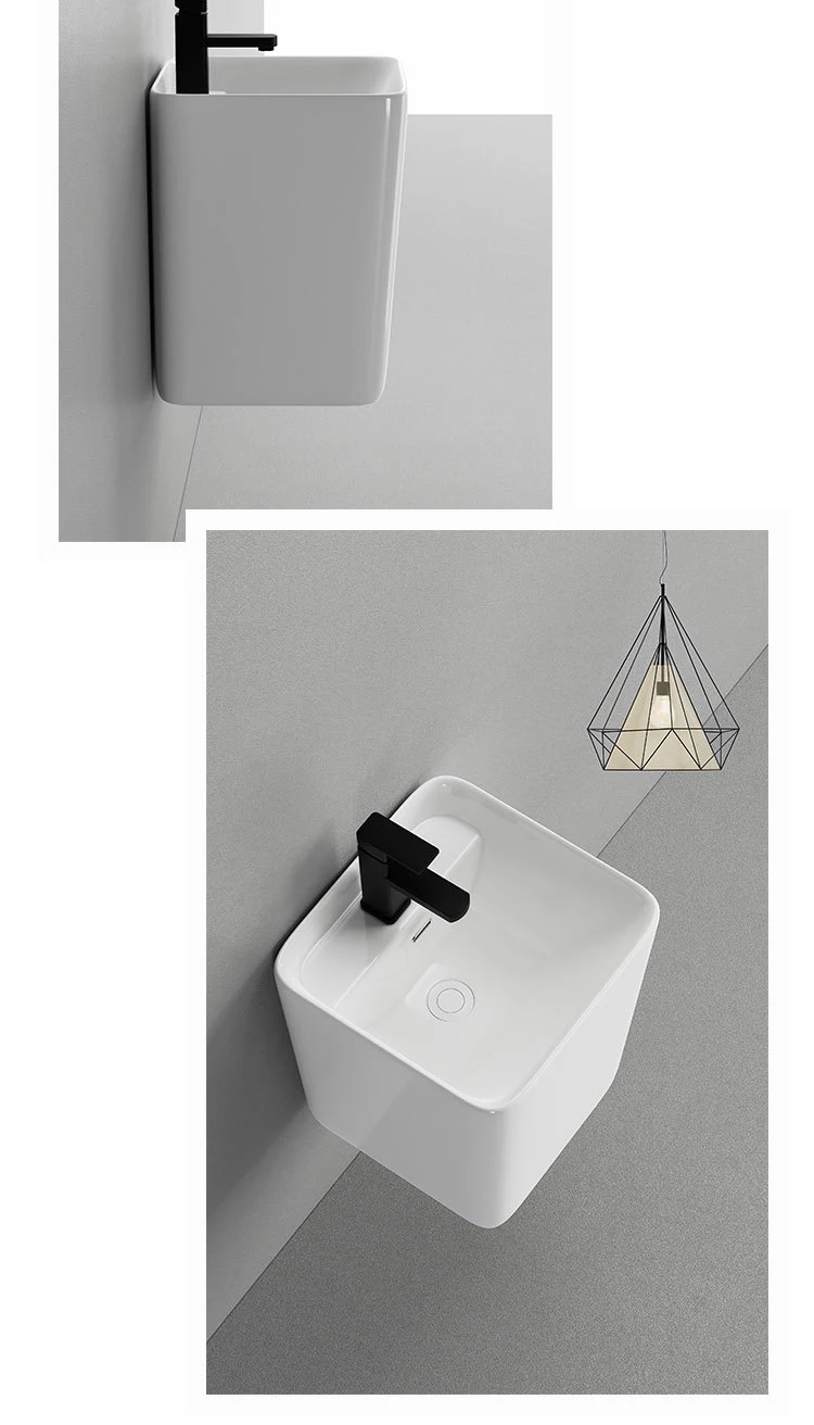 European style square modern design bathroom wall mount ceramic sanitary ware wash basin wall hung basin sink supplier