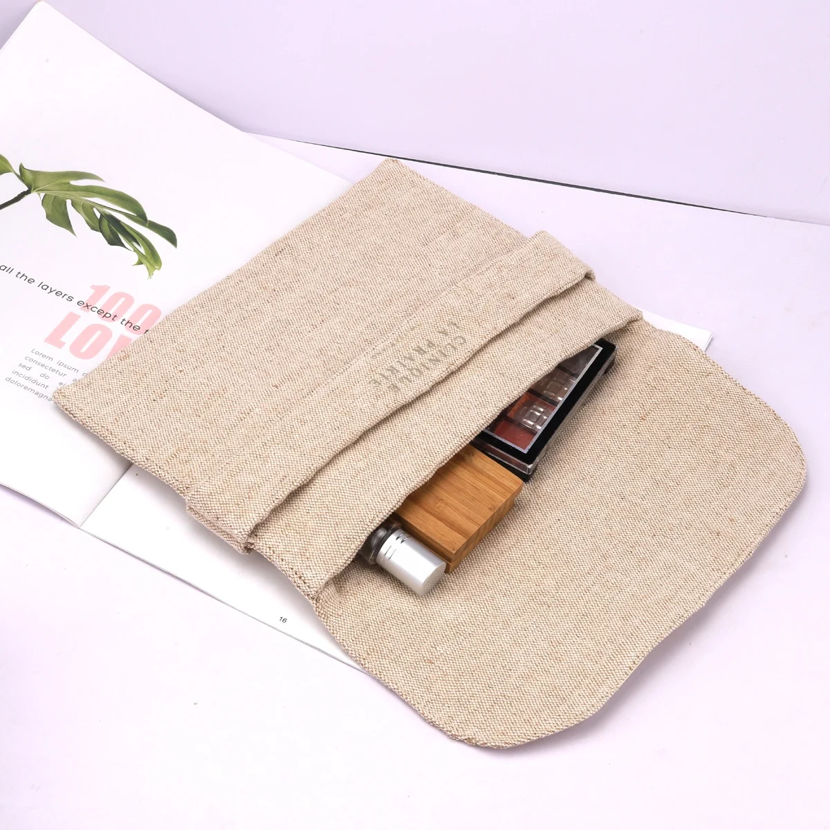 2023 New Design Thick Canvas Envelope Dust Bag for Gift Tableware Packing Custom Logo Printed Natural Cotton Flap Pouch