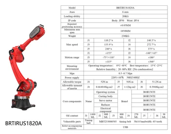 BRTIRUS1820A Arm Span: 1800mm, Load Capacity: 20kg 2025New 6-Axis Collaborative Robot Arm