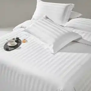 Four Season Modern  Hotel Collection Custom 3 cm Satin Stripe White Luxury Hotel &Home Supplies Bedding Set