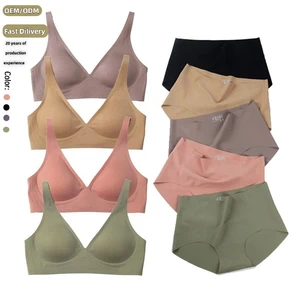 Oem Wholesale Pants Push up Wire Free Ice Silk Sleep Jelly Bra and Brief Sets Seamless Bras Bikini Suit Bh Bra and Panties Sets