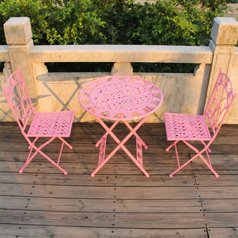Outdoor Folding Wrought Iron Balcony Creative Leisure Milk Tea