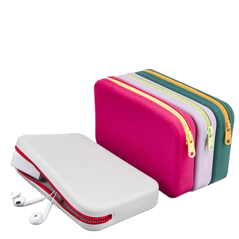 Luxury Silicone Mini Women's Girls' Zipper Cosmetic Bag Custom Logo Cute Travel Coin Purse Pouch Makeup Cardholders Geometric