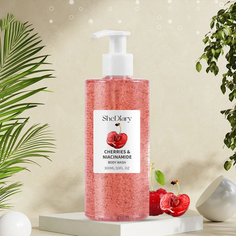 Gel de ducha natural personalizado con fragancia de cereza, ingrediente personalizado, 300ml, para limpieza y suavizado