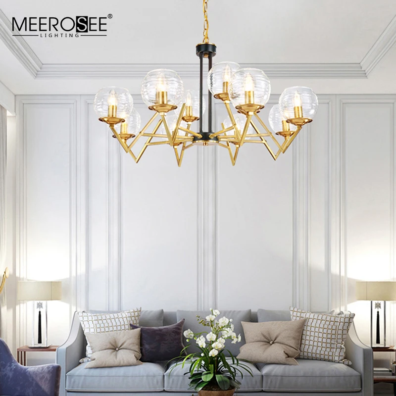 Meerosee  Customized Light Fixture Golden Iron chandalier Glass Shade Contemporary Chandelier Light MD86753