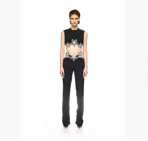 Stylish Luxury Diamonds Woman Bandage Set Sexy Backless Short Jacket and Pencil Pants 2 Pieces Evening Party Outfit