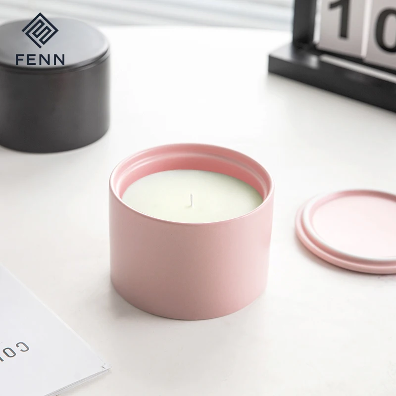 Nordic Matte Multiple Color Custom Porcelain Aromatherapy Fragrance Candle Vessel Empty Ceramic Candle Jar Custom Logo With Lid