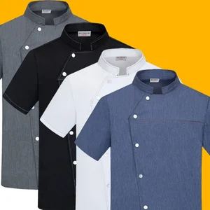 High-End Twill Denim Chef Workwear Men's Short Women's Long Sleeve Breathable Mesh Restaurant Back Kitchen Clothing for Cooking