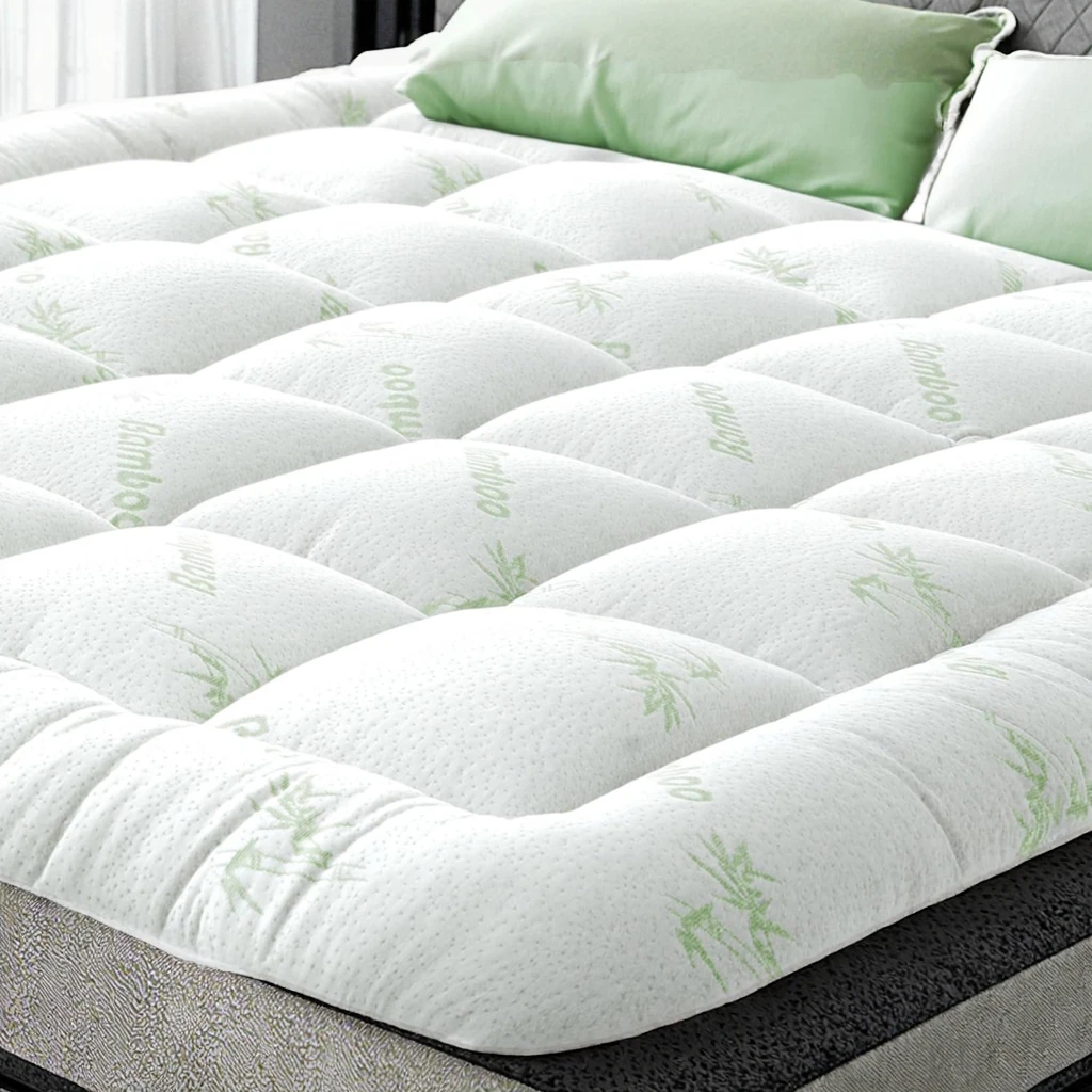 Hypoallergenic Twin Size Quilted Cooling Bamboo Fiber Mattress Topper with Deep Pocket Fitted Skirt
