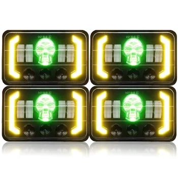 RTS 4PCS Full Function 100% New 4x6 LED Headlight Set RGB Skull Peterbilt 379 Headlights Accessories for Truck Kenworth