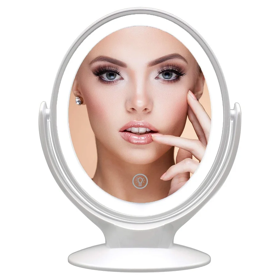 Wholesale Aesfee LED Lighted Makeup Vanity Mirror Rechargeable 1x/7x  Magnification Double Sided 360 Degree Swivel Magnifying Mirror white From 