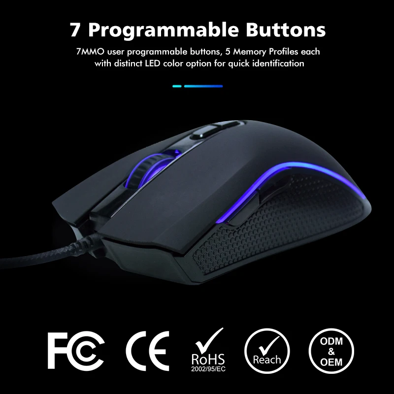 Custom Logo Wired Gaming Mouse Cheap Rgb 7d Button Usb 16000 Dpi Led