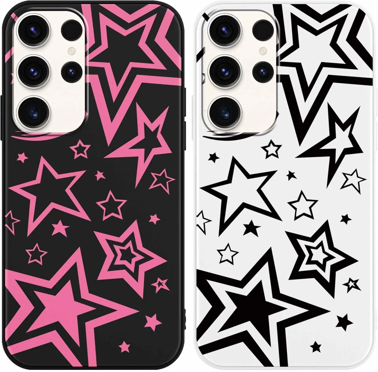 2 Pack Cute Pink Star Phone Case for Samsung Galaxy S24 S23 Ultra 5G Durable Pattern Design Anti-Scratch Soft Slim Protective