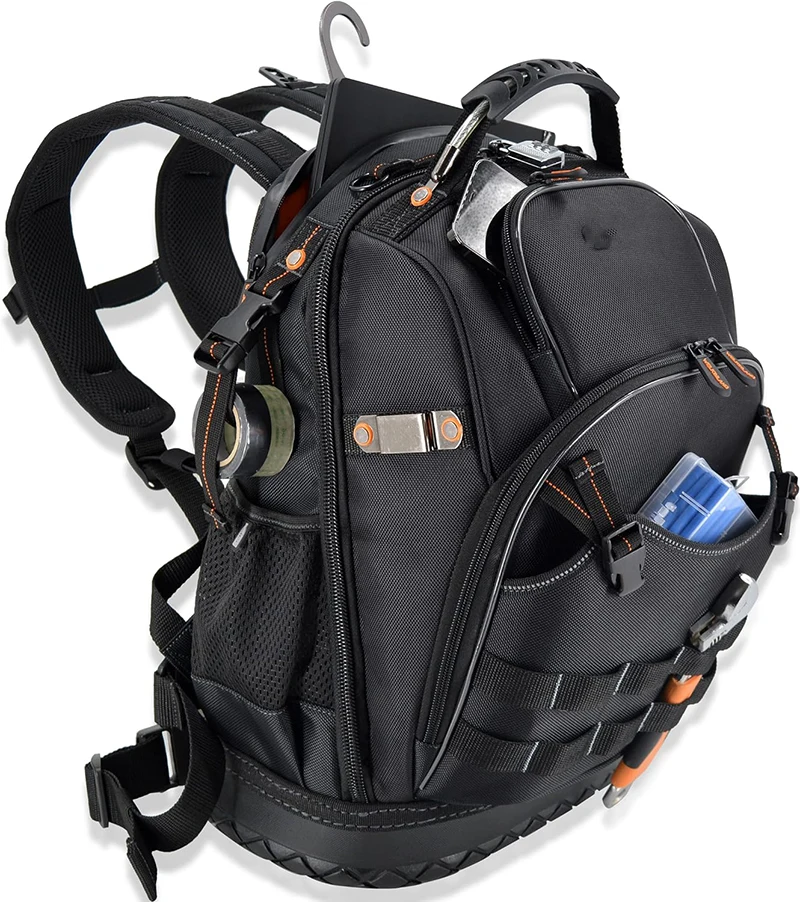 best hvac laptop backpack AUROPEAK 73 Pockets Electrician Tool Heavy Duty for Men Women, Tool Backpack with Compartment, Waterproof Molded Base, 1680D, Durable Multi-Use Pocket for Construction and the double HVAC backpacks Who's got