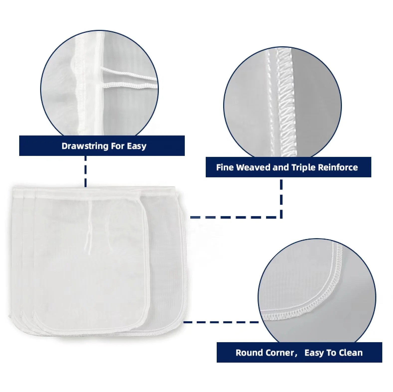 5 20 25 50 500 Micron Nylon Mesh Fabric Filter Bag Nut Milk Bag Micron Nylon Mesh Reusable Food Cloth Filter Bag