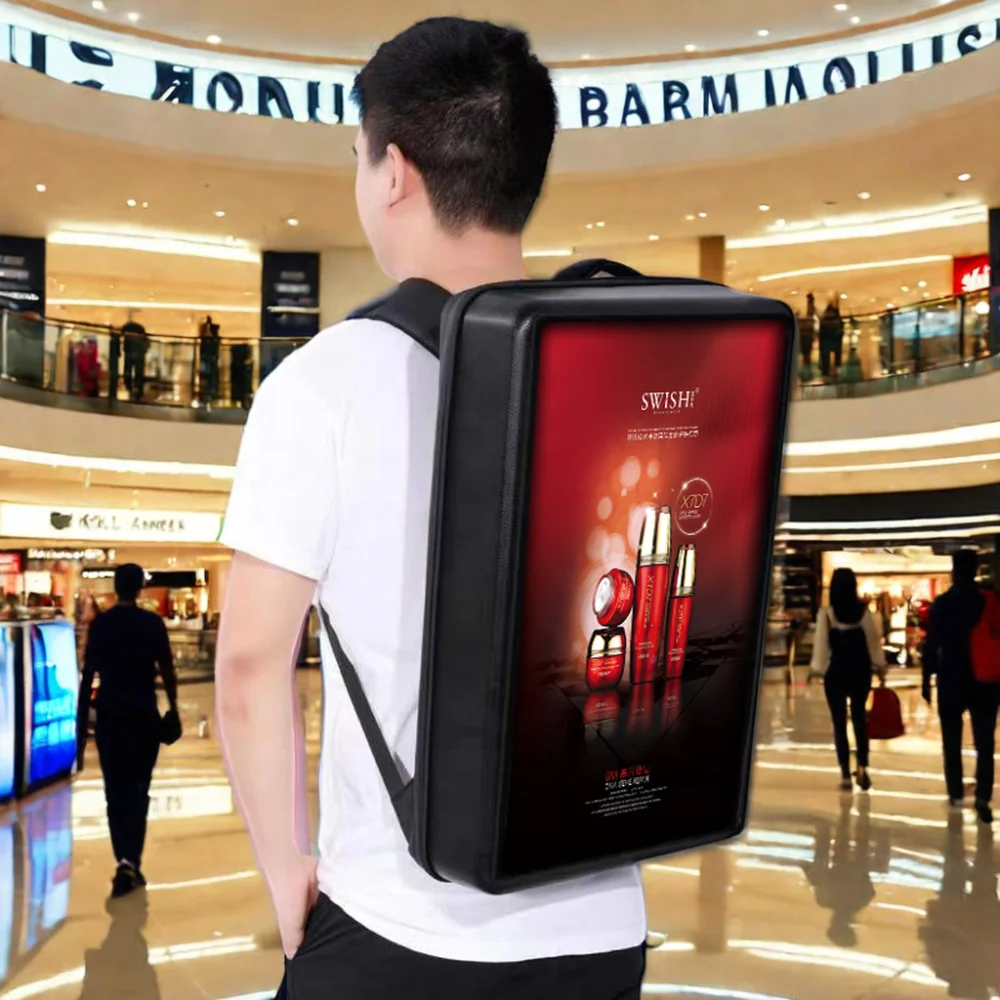 Mochila de outdoor LCD à prova d'água de alto brilho para Android com publicidade com 4G Wifi à prova d'água e bateria alimentada para caminhada