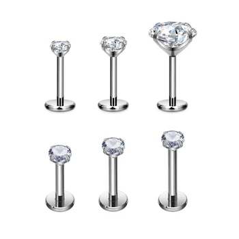 G23 ASTM F136 Titanium 16G 18G Labret Ear Nose Stud Zircon inlay Cartilage Tragus Earrings Internal Thread Body Piercing Jewelry