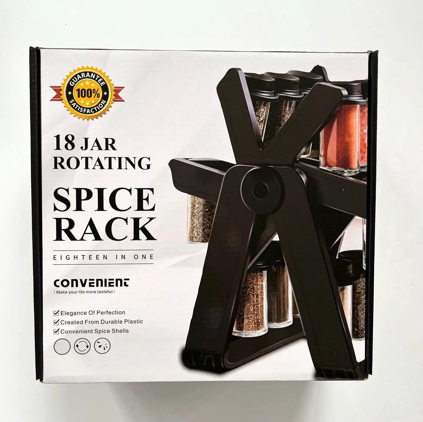 360 Degree Rotating Plastic Spice Rack Storage Holder 18 Glass Seasoning Rack Set Double Standing for Kitchen Tool Organization