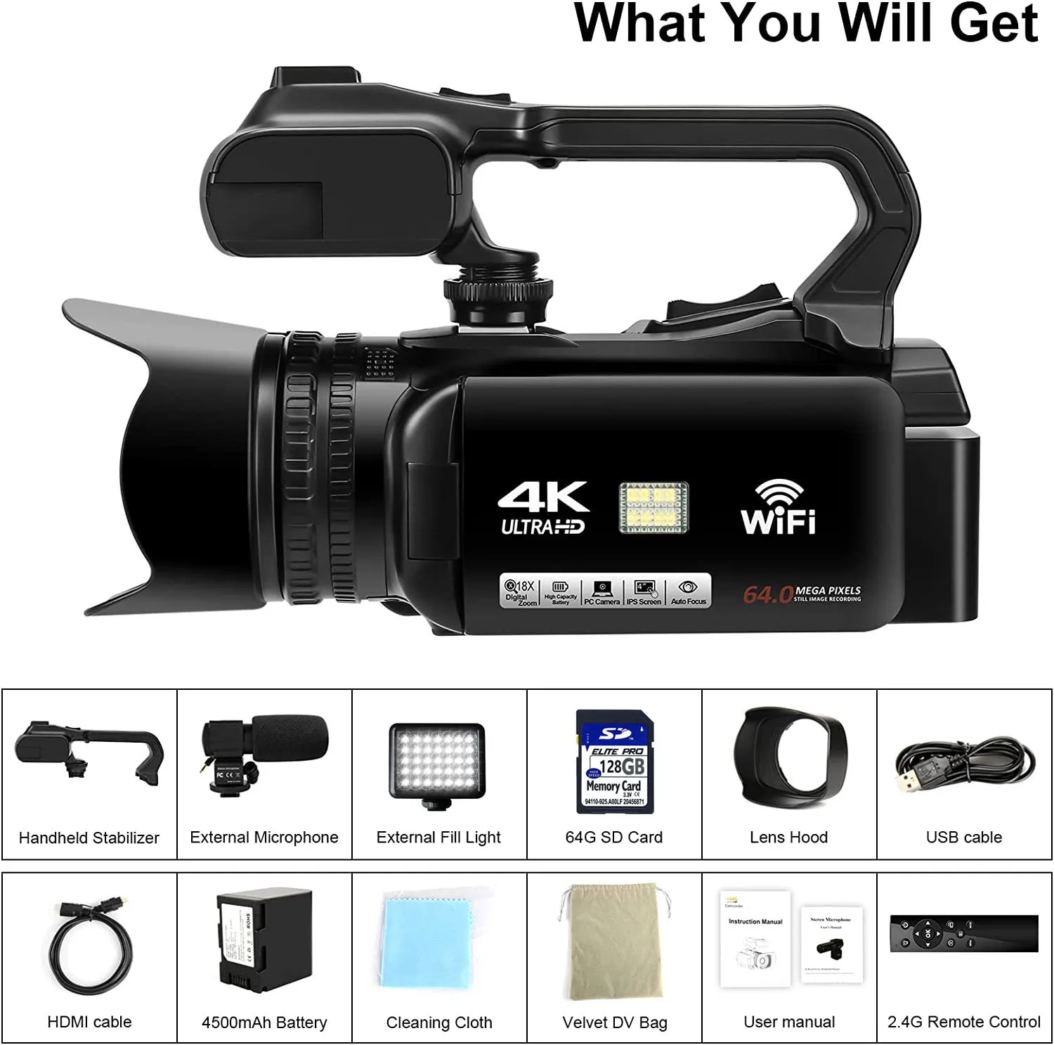 4K Wifi Full HD 18X Zoom Digital Video Camera for Streaming
