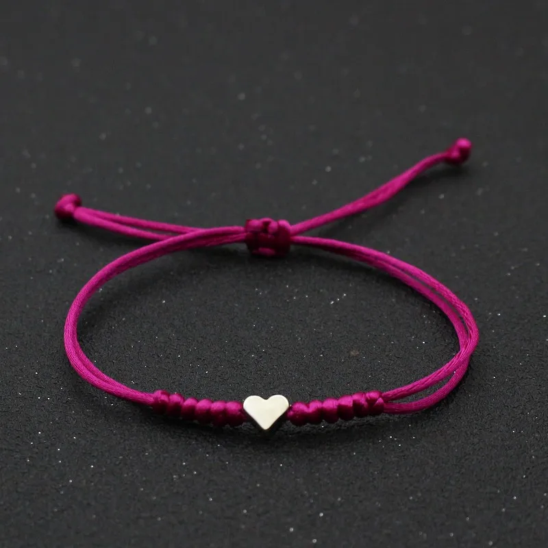 Beautiful women's handmade red leather bracelet with metal heart shaped  charm