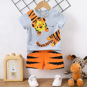Boy's Casual Summer Short-Sleeved Shorts Suit for Baby Boys Cartoon Class Clothing Set for Children Clothes for Kids