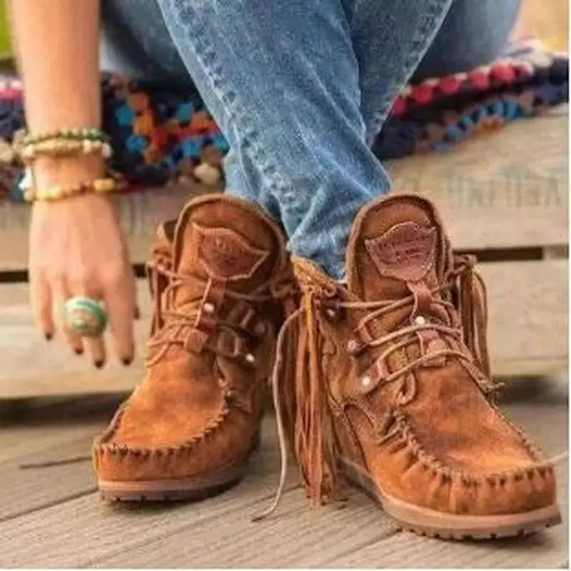 Women Boots,Tassel Ankle Boots,Fringed 