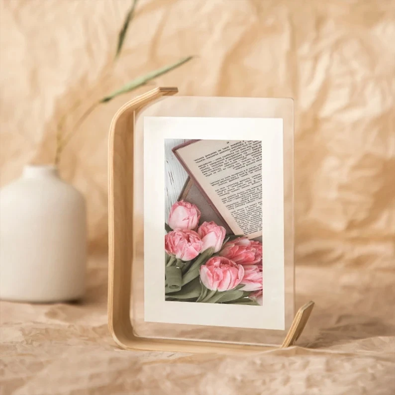 Handmade Curved Wooden Tabletop Photo Frame