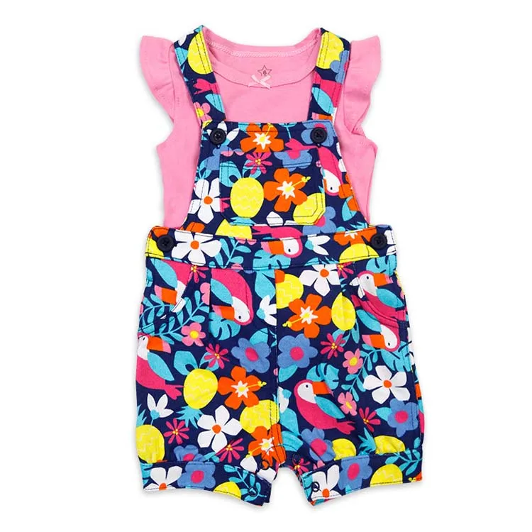 Summer Fashion Cotton Fabric Baby Clothes Set Boys And Girls Overalls