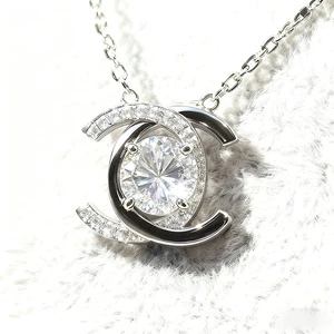Luxurious Colorful Letter Initial Pendant CC Pendant CC Necklace D Color 1CT Moissanite Necklace